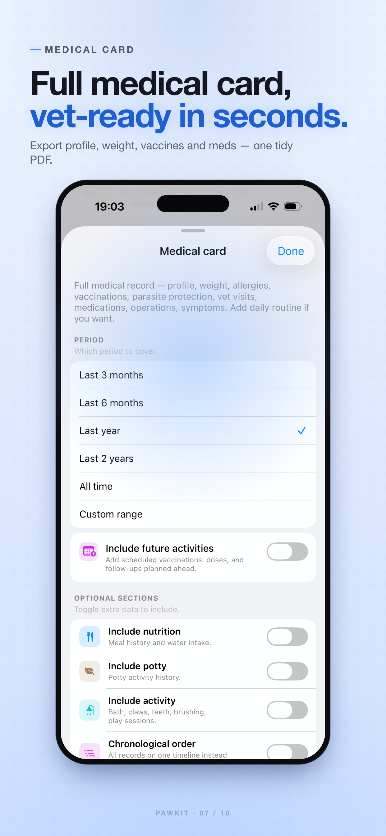 Health & medications screen