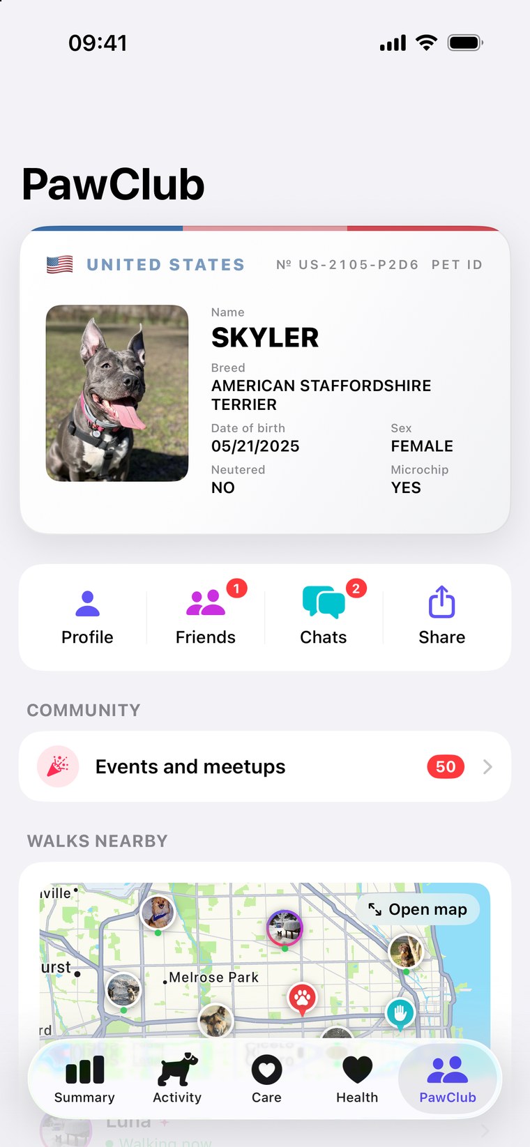 PawClub — your pet profile, friends and dogs walking nearby right now