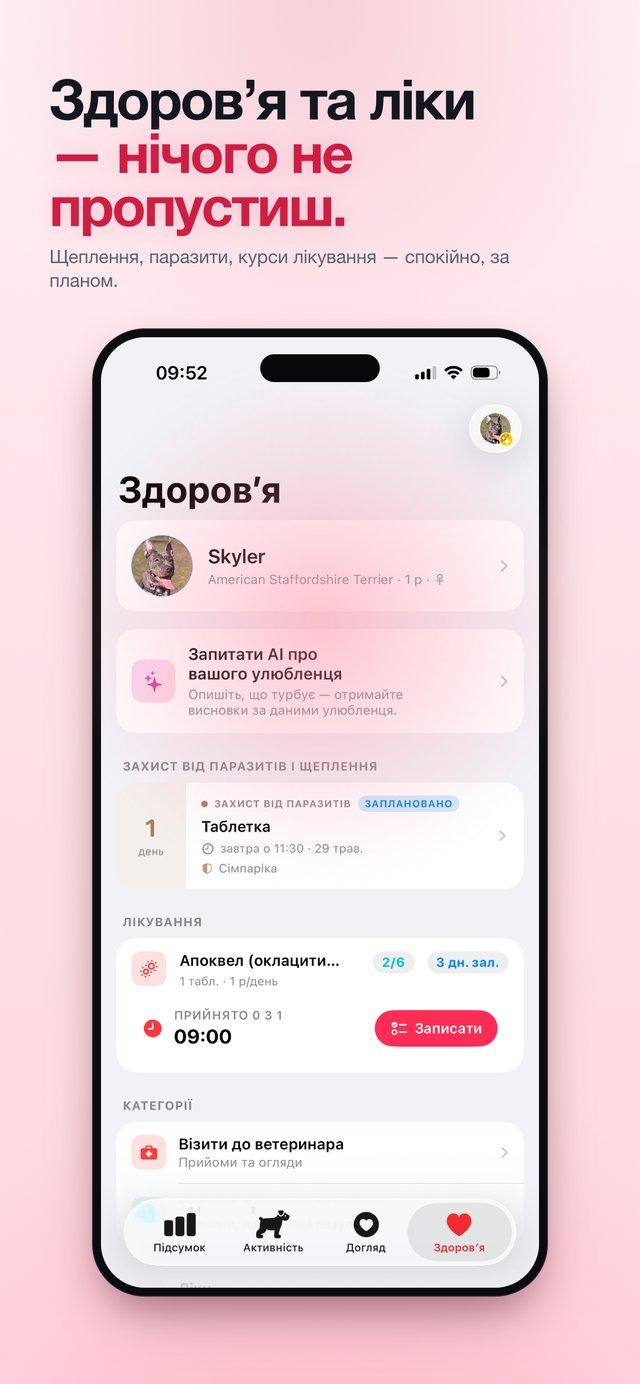 Здоров'я та ліки — щеплення, візити, журнал доз